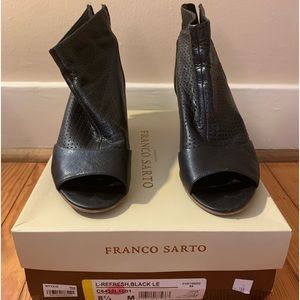 Franco Sarto Perforated Black Leather Open Toe Bootie 8 1/2